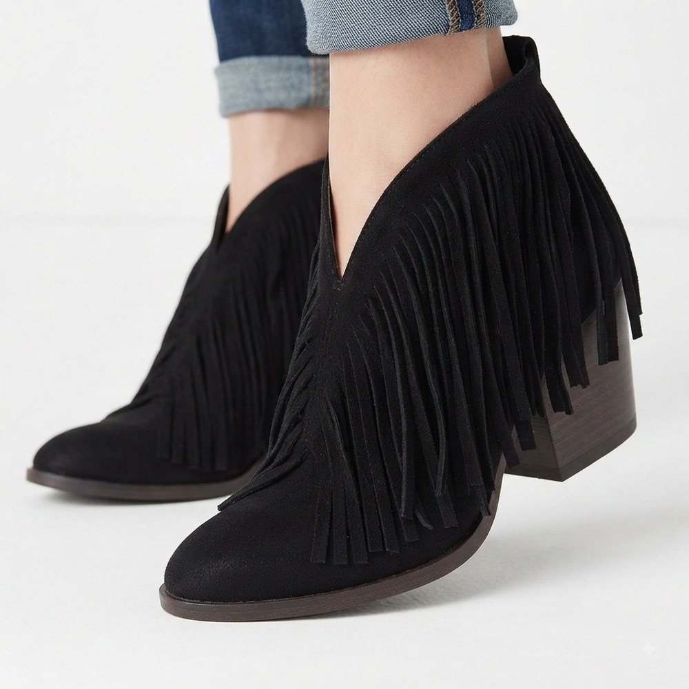 Coconuts by Matisse Boots Womens 8 Black Fringe Ankle Western Pointed Toe